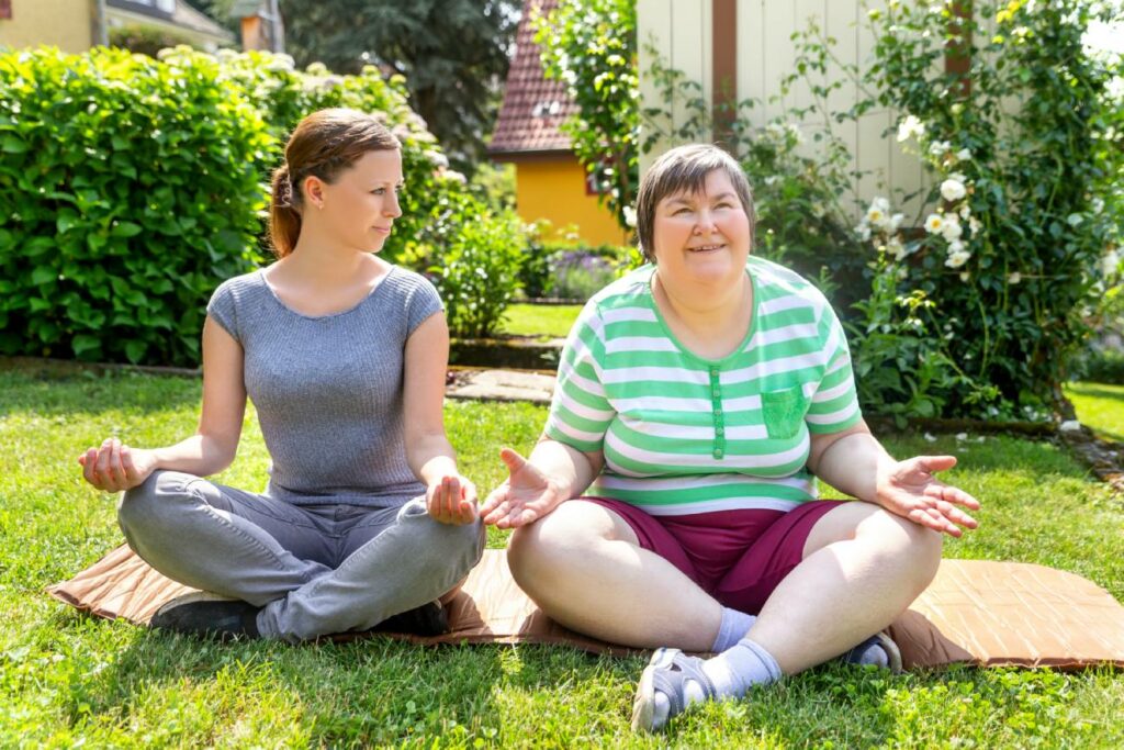 yoga or relaxation exercises, on woman is mentally disabled